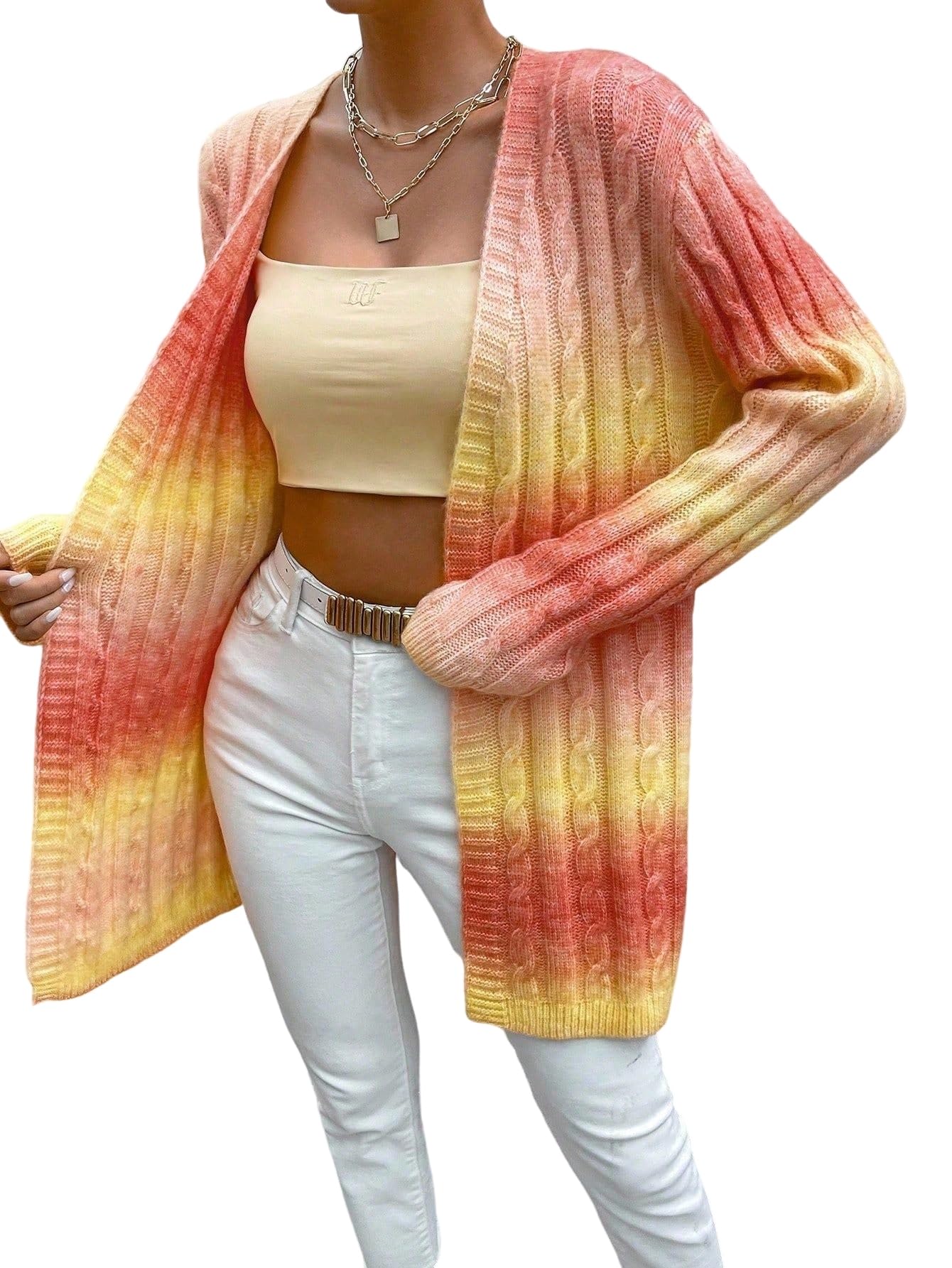 Wolddress Womens Casual Sweaters Cable Pattern Long Sleeve Long Knitted Cardigan Autumn