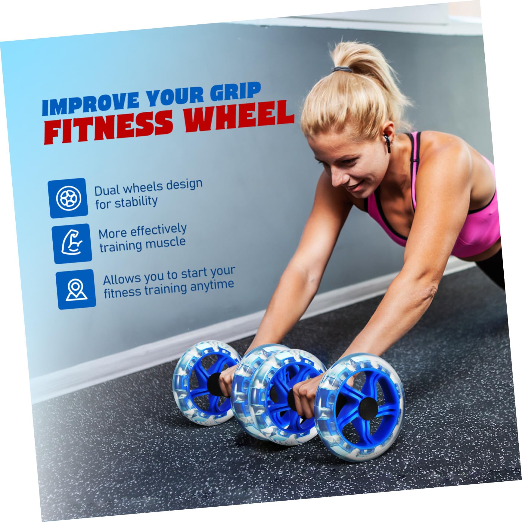 ABOOFAN Ruota Addominali Fitness Doppia Ruota e Manici Antiscivolo in Pp e Pvc, Leggera e Confortevole per Allenamento Addominale a Casa o Palestra