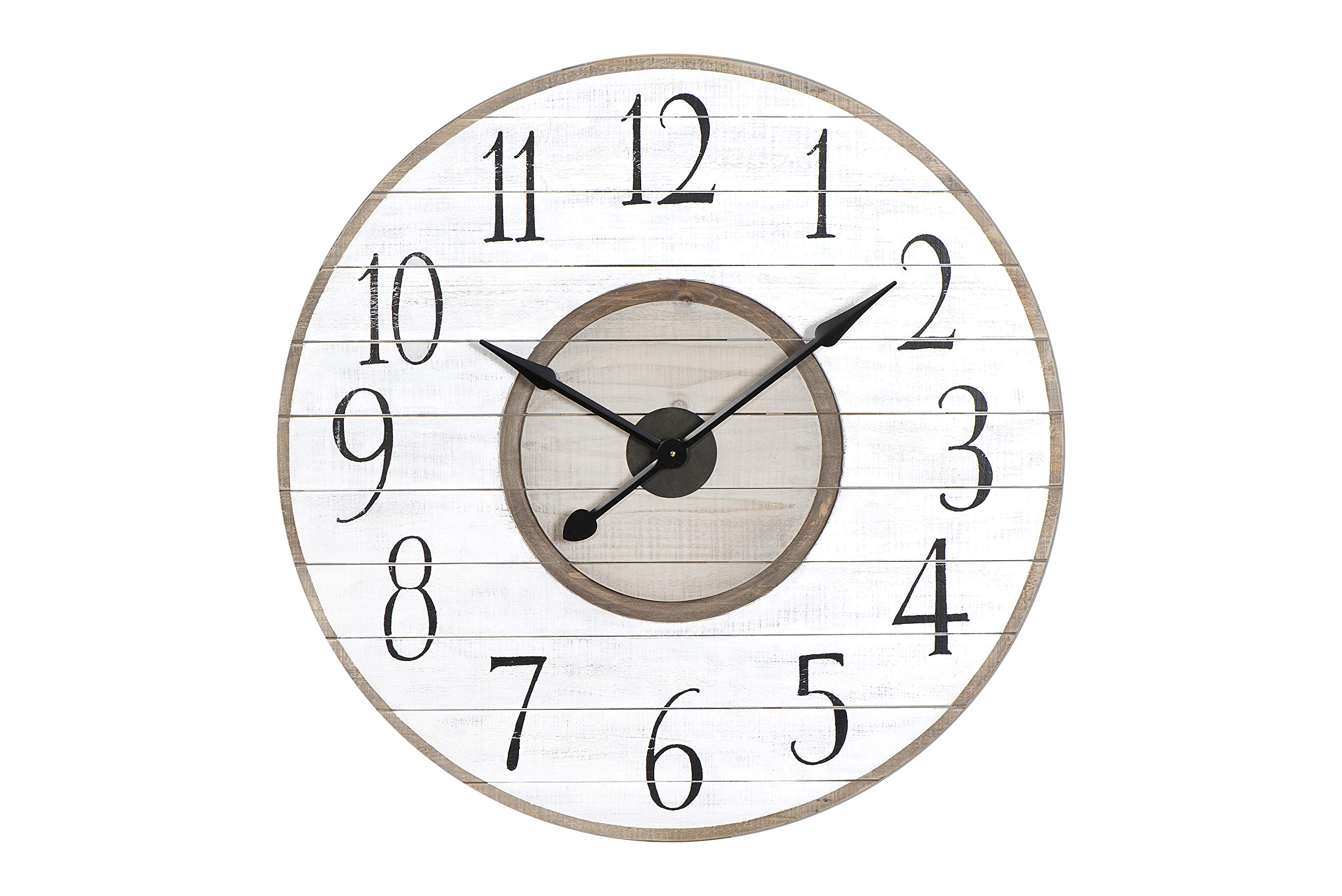 Creative Co-Op Round Wood Slat Wall Clock with Distressed Finish, White and Brown