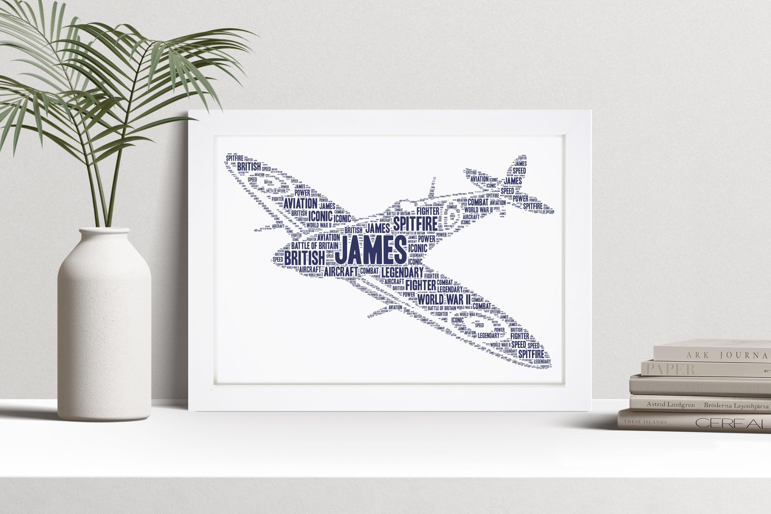 Personalised Spitfire Aircraft Plane Word Art Print - Spitfire RAF Wall Art Picture Gifts - A5, A4, A3 Poster, Prints & Framed
