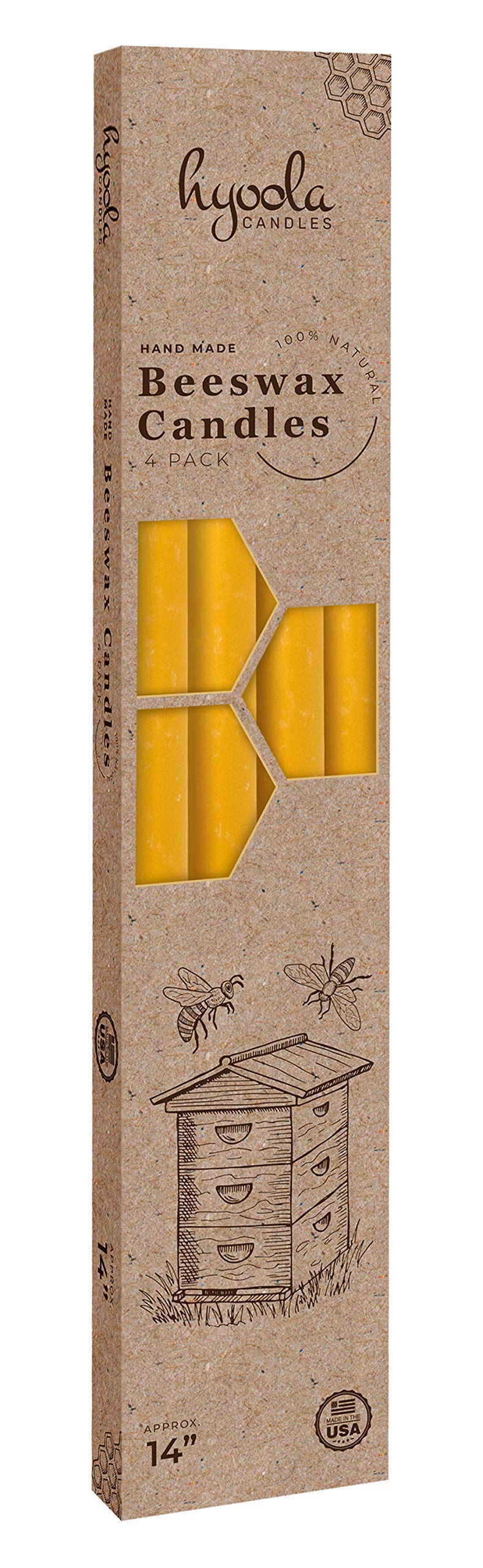 Hyoola Velas cónicas de cera de abejas de 40,6 cm, velas de cera de abejas amarillas – paquete de 4