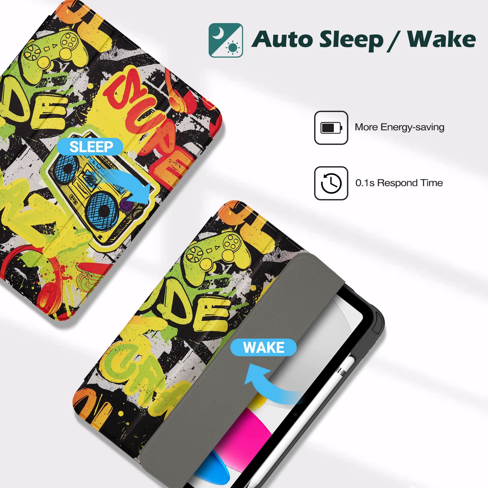 ProCase Cover iPad 11 Generazione A16 11 Pollici 2025/iPad 10 Generazione 10,9 Pollici 2022,Custodia con Portapenna Auto Sonno/Veglia -Giallo Rock and Roll