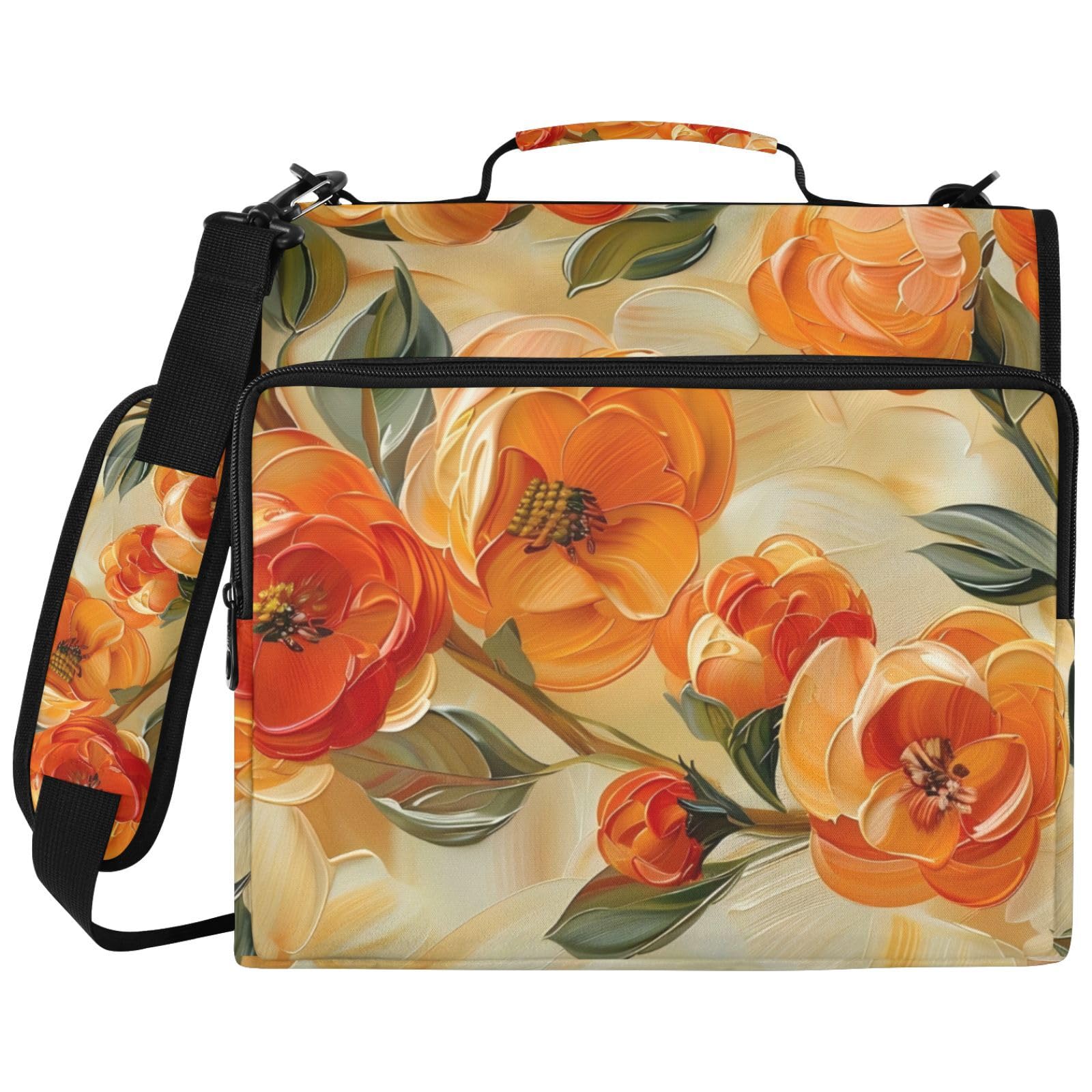 Ringbuchtasche mit Reißverschluss, orangefarbenes Blumenmuster, Gelb