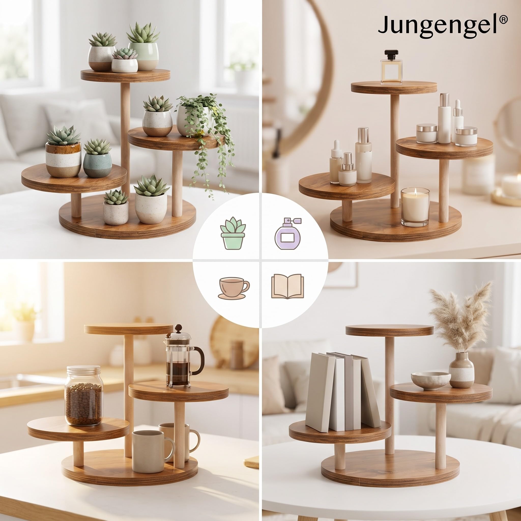 Présentoir à Gâteau 3 Niveaux en Bois Ø 22 cm stable | Support cupcakes, fruits & buffet apéritif. Montage sans outils, 3 niveaux décalés - idéal aussi en cadeau.