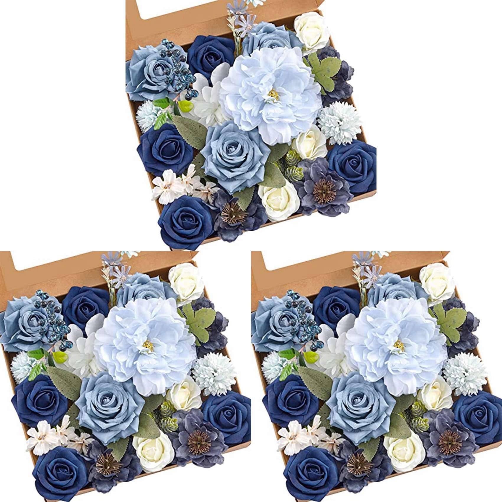 Hndhbfgrt 3X Fake Blue Peony Flowers Combo for DIY Wedding Bridal Bouquets Centerpieces Home Decorations