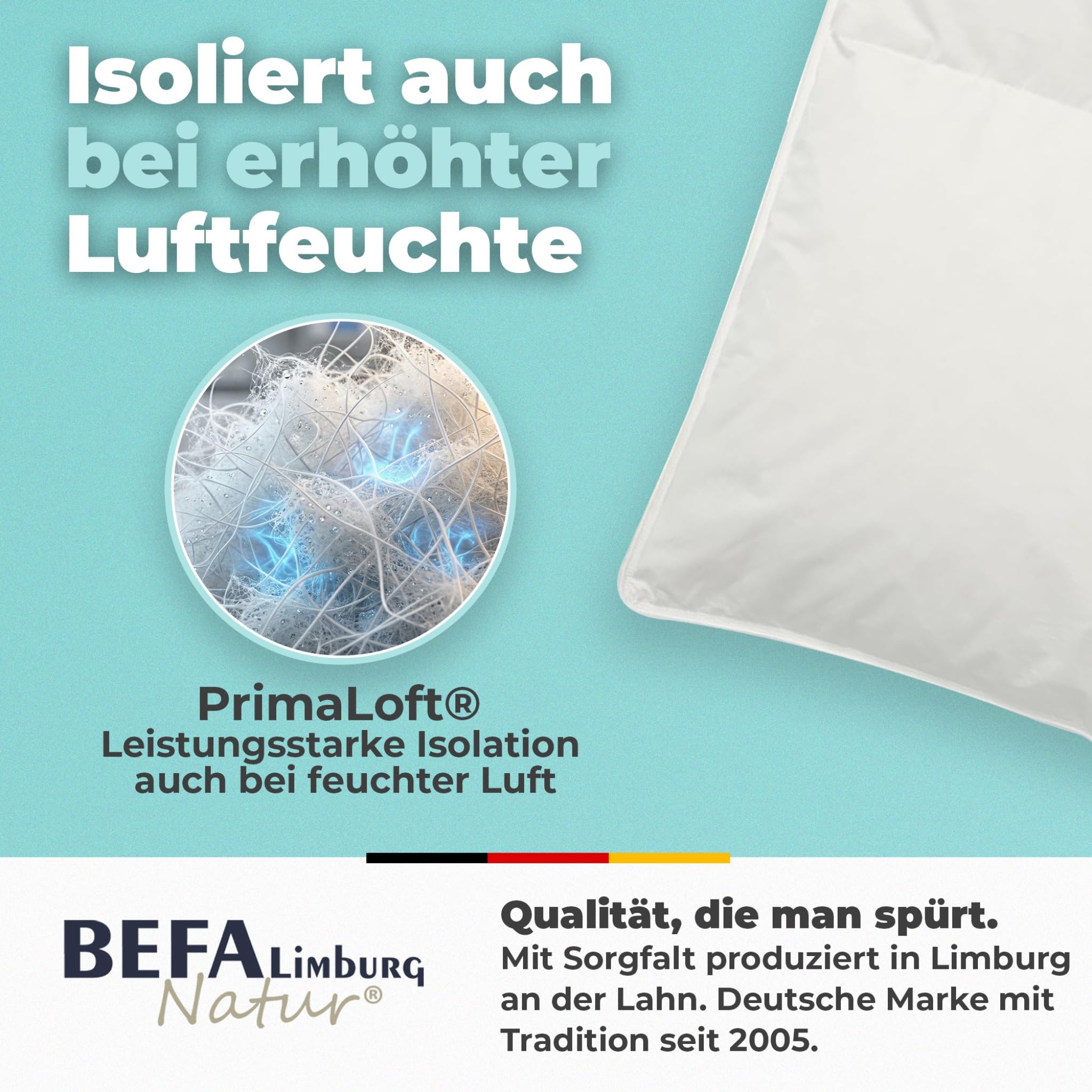 BEFA NATUR Bettdecke Ganzjahr 155x200 cm | Primaloft Bio® - Funktionelle Mikrofaserfüllung | vegane Daunenalternative | 790g Füllgewicht/Stück | Oeko-TEX 100 Klasse 1 | Made in Germany