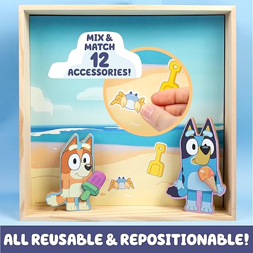 Miniatura 3 de Horizon Group USA Bluey - Casa de juegos magnética de madera, juego de actividades de 18 piezas, incluye 2 casas de muñecas de madera, grandes