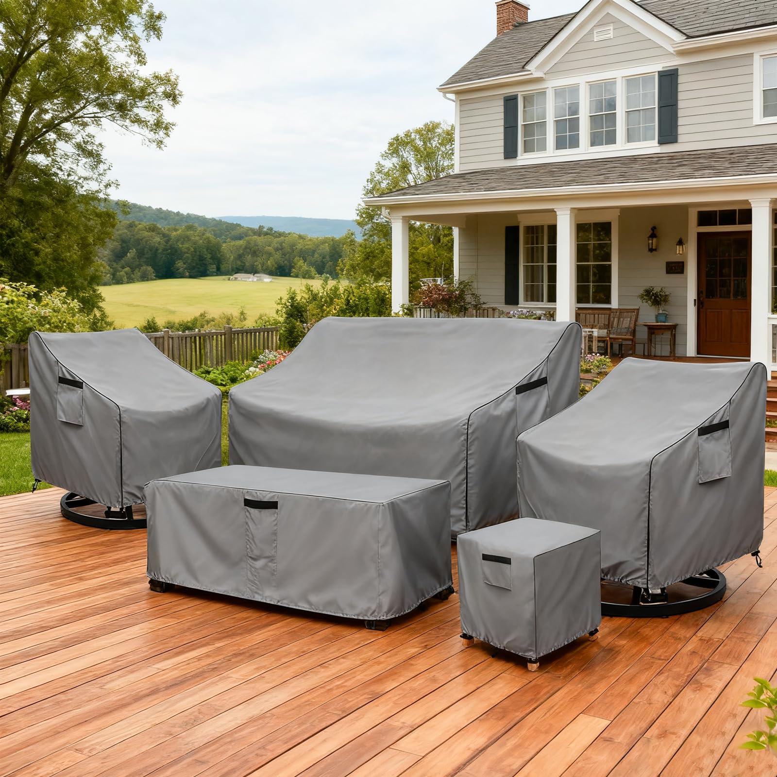 Okcool Paquete de 2 fundas para sillas giratorias de exterior, fundas impermeables para sillas de patio (30 pulgadas de ancho x 34 pulgadas de profundidad x 38.5 pulgadas de alto), fundas para muebles