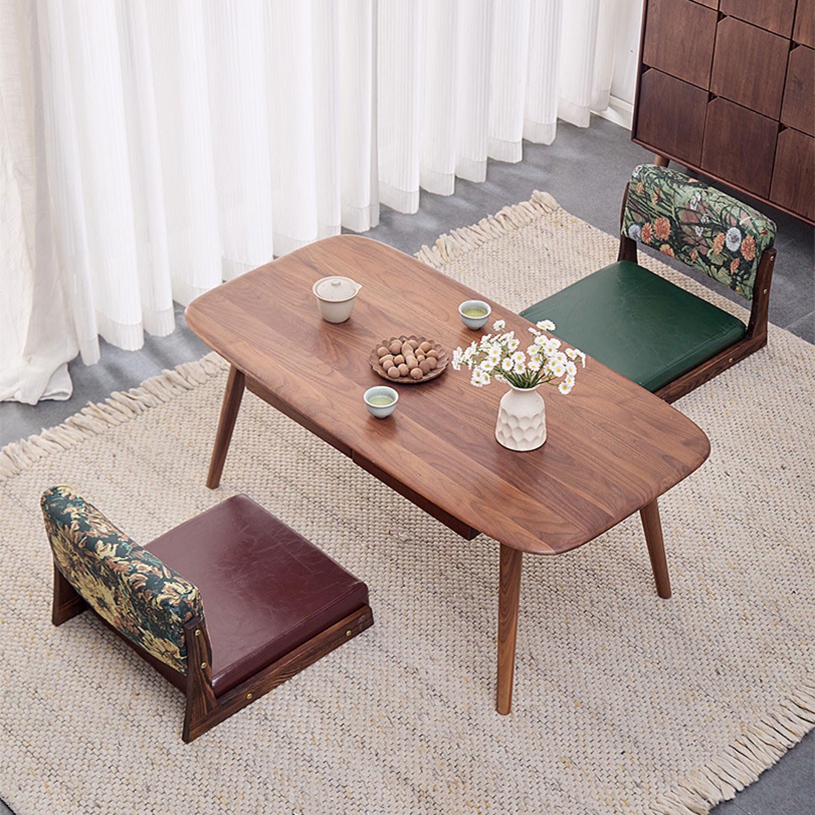 Silla de asiento de estilo japonés, silla tatami de madera sin patas con respaldo, silla japonesa sin patas, silla de respaldo perezoso con ventana de bahía para el hogar, resiste la deformación, para