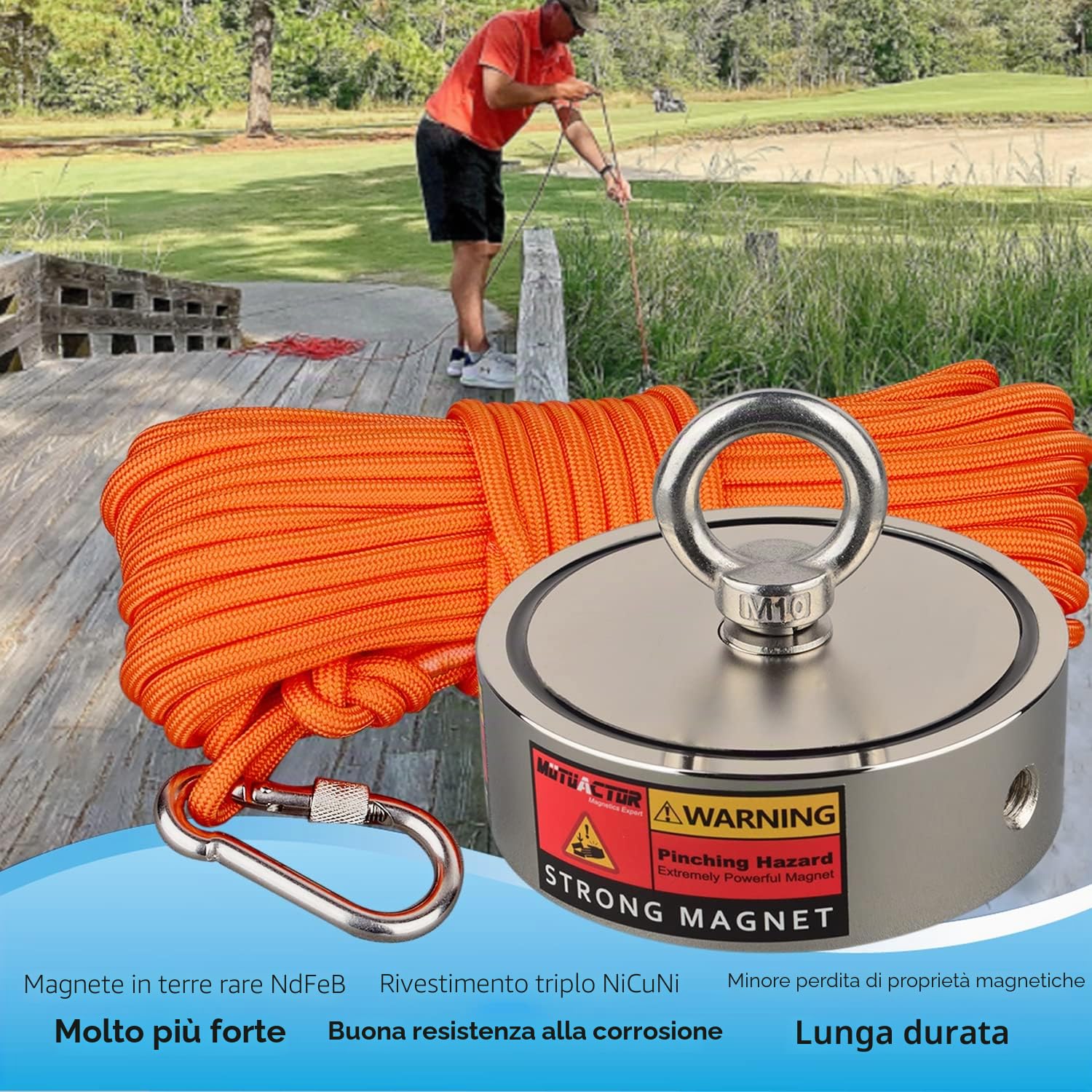 MUTUACTOR doppio lato combinato 1000 kg verticale magnetico al neodimio Forza Pesca Magnete con bulloni ad occhio,Trova il potere del tesoro nel fiume