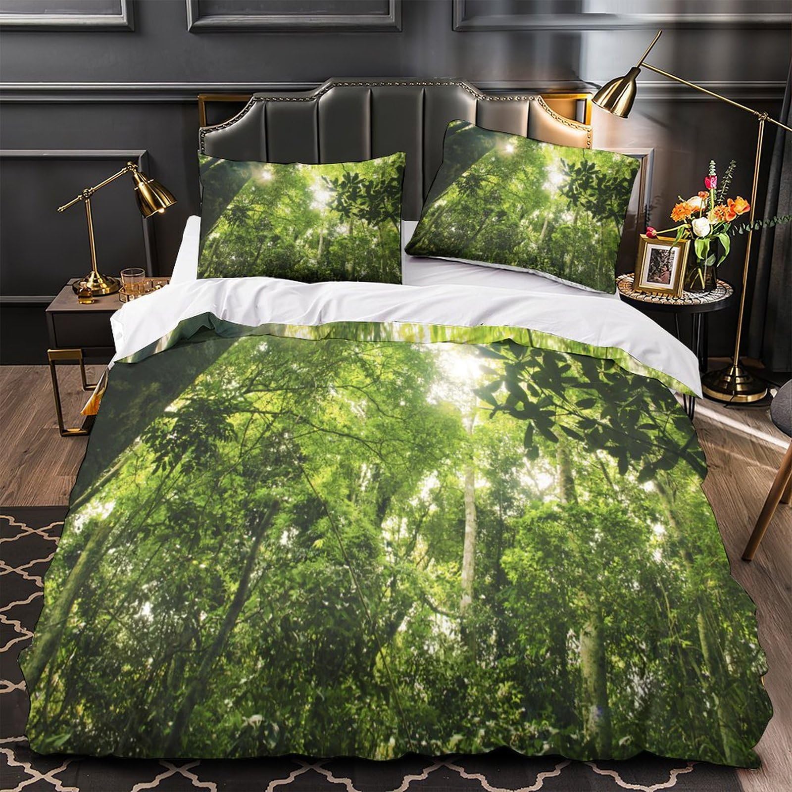 Housse de couette ours forestier 3D parure de lit microfibre 200x200cm hypoallergique pour enfant