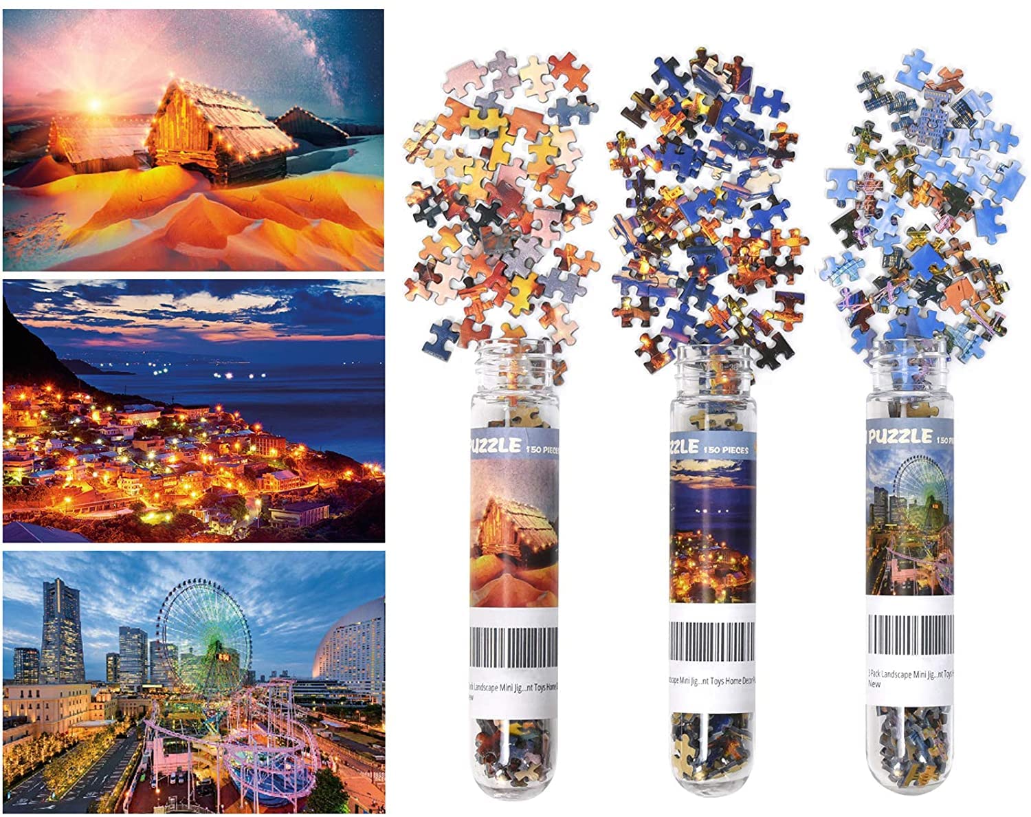 3 Pack Mini Jigsaw Puzzles 150 Pieces for Adults Small Jigsaw Puzzle 6 x 4 Inches House Entertainment Toys Home Decor Puzzles