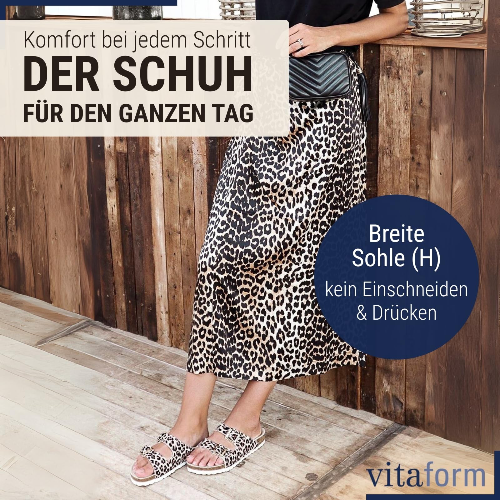 VITAFORM Pantoletten Damen Weite H Veloursleder | Sommerschuhe, Sandaletten, Sommersandalen, Naturkork-Fußbett, Komfortweite H, Größe 35-50, elegant, Handmade in Germany