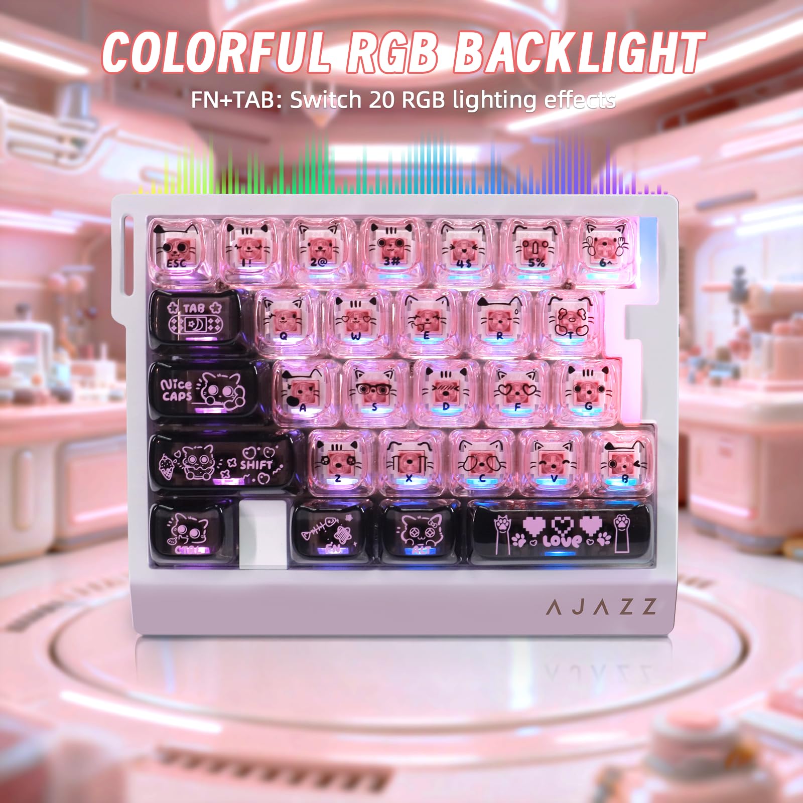 AJAZZ AK029 Clavier Gaming RGB à Une Main Filaire 29 Touches - Noir Rose | Taux Polling 8KHz,Commutateur Magnétique RT 0,01mm Hot-Swap,Plaque de Montage Alliage d'Aluminium,5 Couches Réduction Bruit