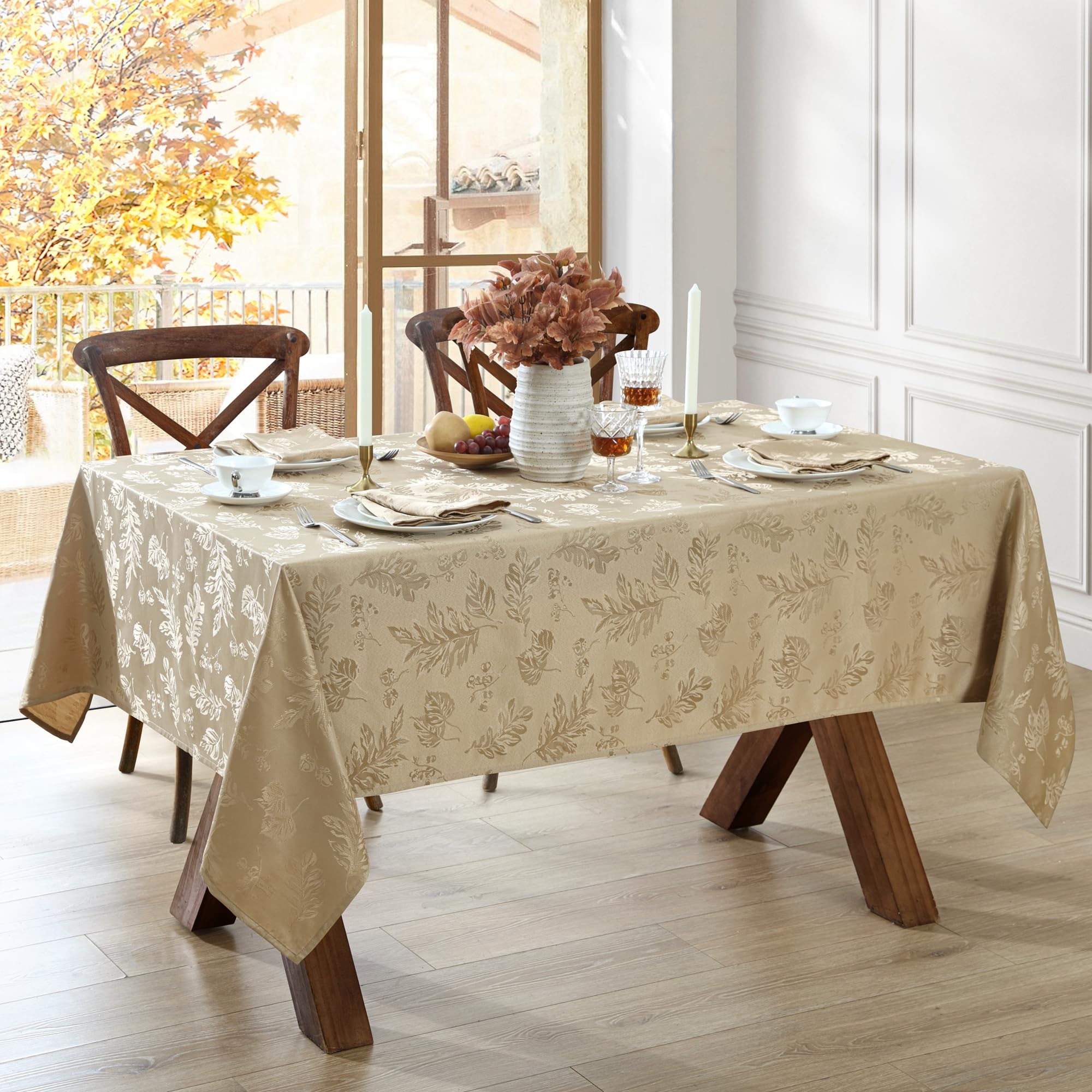 Tektrum Tovaglia Rettangolare Damascata Jacquard – 60 X 304,8 Cm, Beige, Impermeabile E Antimacchia, Per Banchetti E Matrimoni