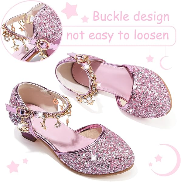 Chaussure Princesse Fille Paillettes Déguisement Talon Haut Cosplay Mariage Noël Anniversaire Cérémonie Fête Danseuses Ballerines Sandale Crystal Bling - 5