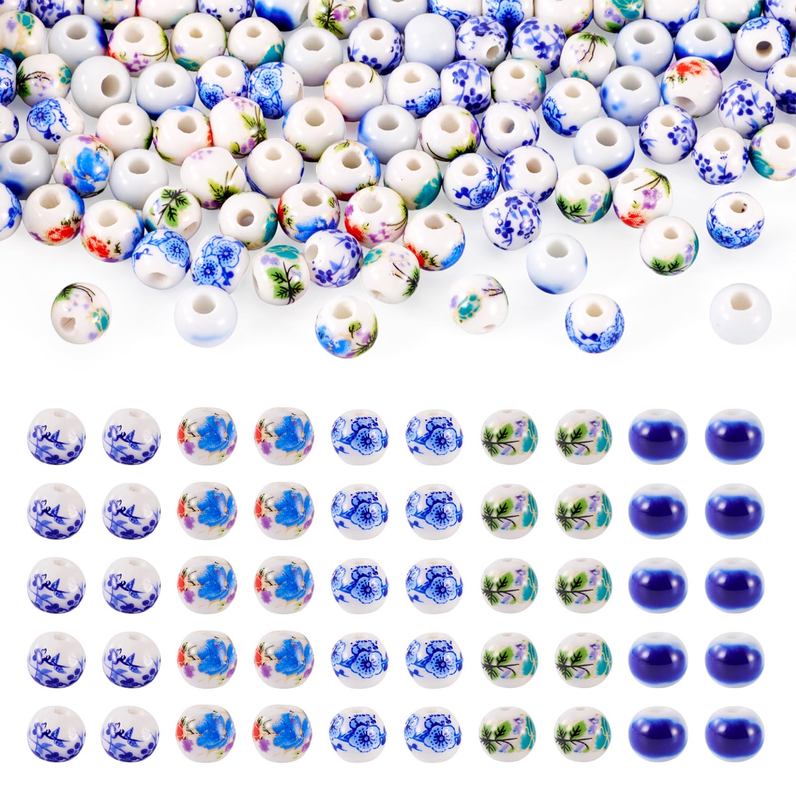 Cheriswelry 100Pcs Round Porcelain Beads Chinese Ceramic Beads Loose Spacer Bead for DIY Crafts Hanging Ornaments Jewelry Making Necklace Bracelet Earrings