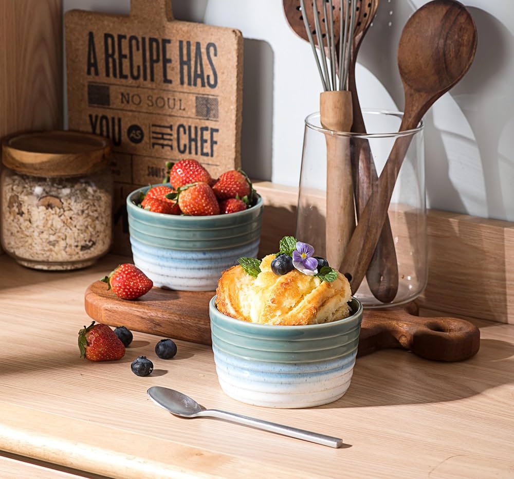 4Pcs Plat Four Céramique Carrés Avec Poignées, 400ml Ramequin Mini