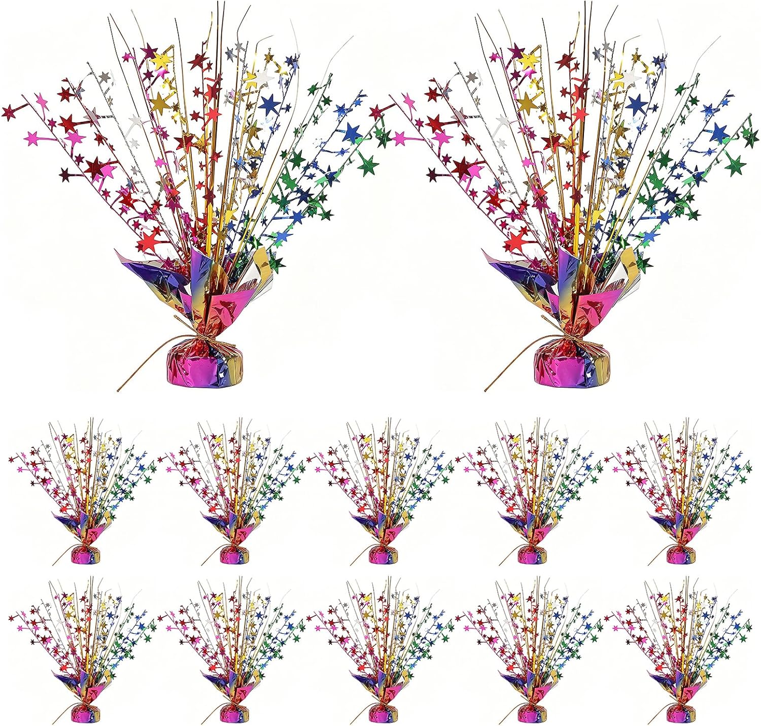 12 Pack Colorful Metallic Foil Spray Centerpiece Star Table Decoration Burst Table Centerpieces for Birthday New Year Wedding Anniversary Graduation Party Supply (Colorful)
