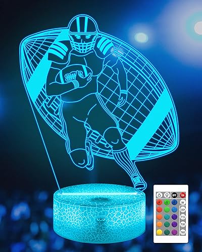Miniatura 10 de Attivolife Luz nocturna 3D para jugador de fútbol, lámpara LED de ilusión de rugby con control remoto y táctil, 16 colores que cambian regulables,