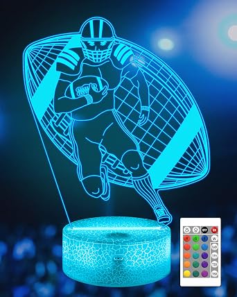 Attivolife Football Player Night Light for Kids, 3D Rugby Illusion LED Lamp, 16 Colors Changing with Remote Control & Touch, Best Room Decor Birthday Gifts for Outsports Lover Boys Teens Child