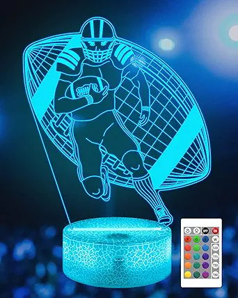 Attivolife Football Player Night Light for Kids, 3D Rugby Illusion LED Lamp, 16 Colors Changing with Remote Control & Touch, Best Room Decor Birthday Gifts for Outsports Lover Boys Teens Child
