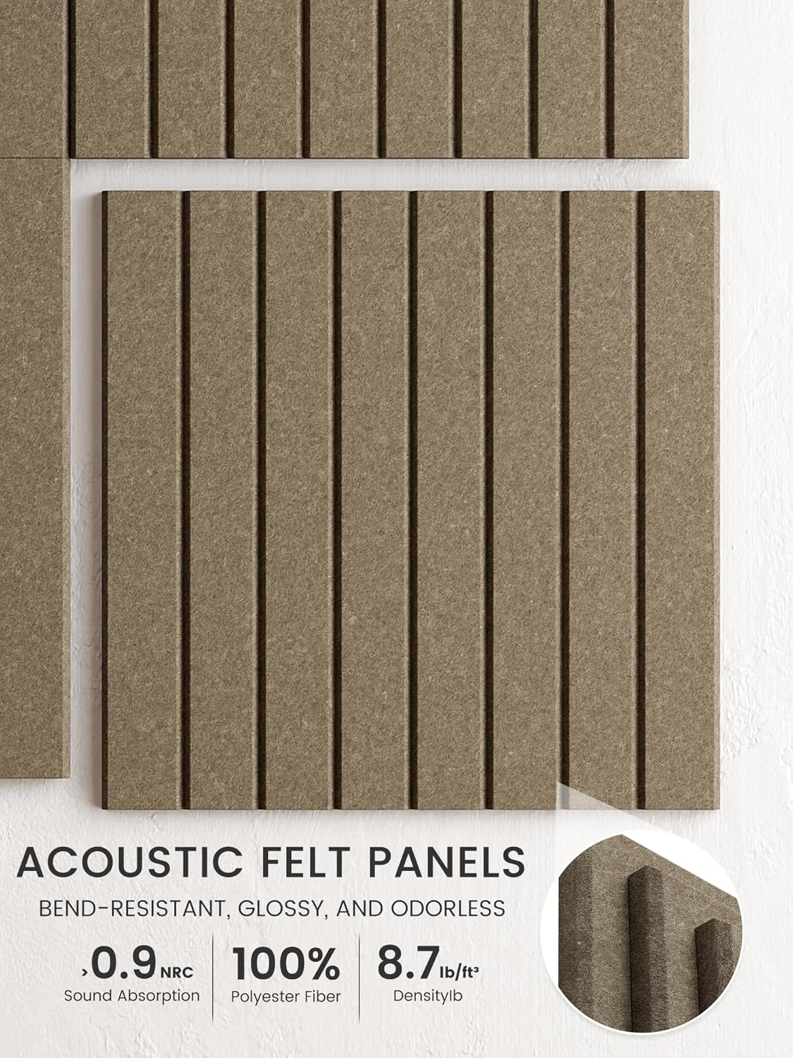 Bumusty Large Cork Board Alternative-48 x 36" Felt Bulletin Board Tiles, with 30 Pushpins, 70 Adhesive Tabs, 12-Pack Slat Wall Paneling, Cork Boards for Office Push Pin Board Felt Board-Earth Brown