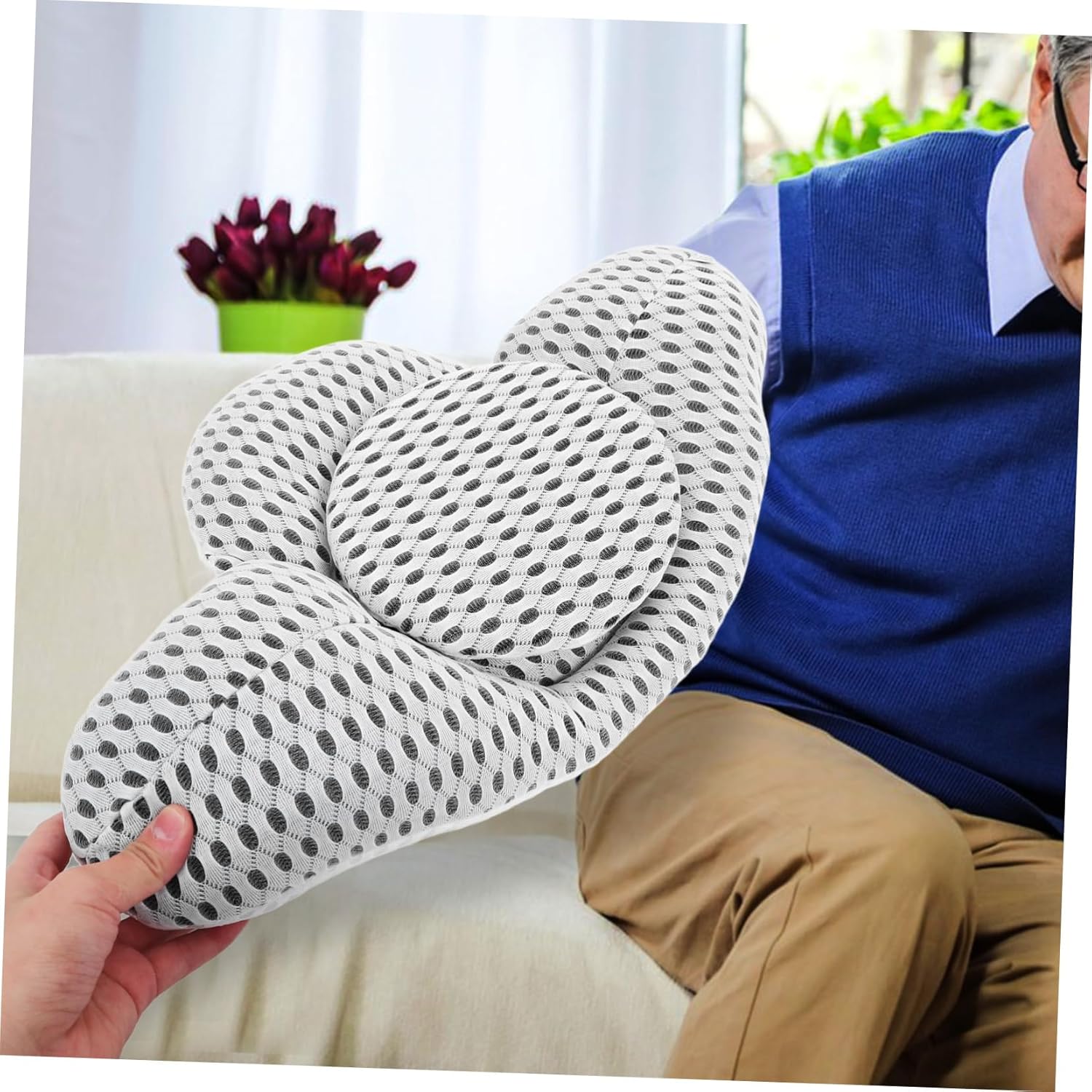 MERRYHAPY Breathable Linen Lumbar Pillow Support Waist Pads for Back Pain Relief Pillow for Bed Car and Office