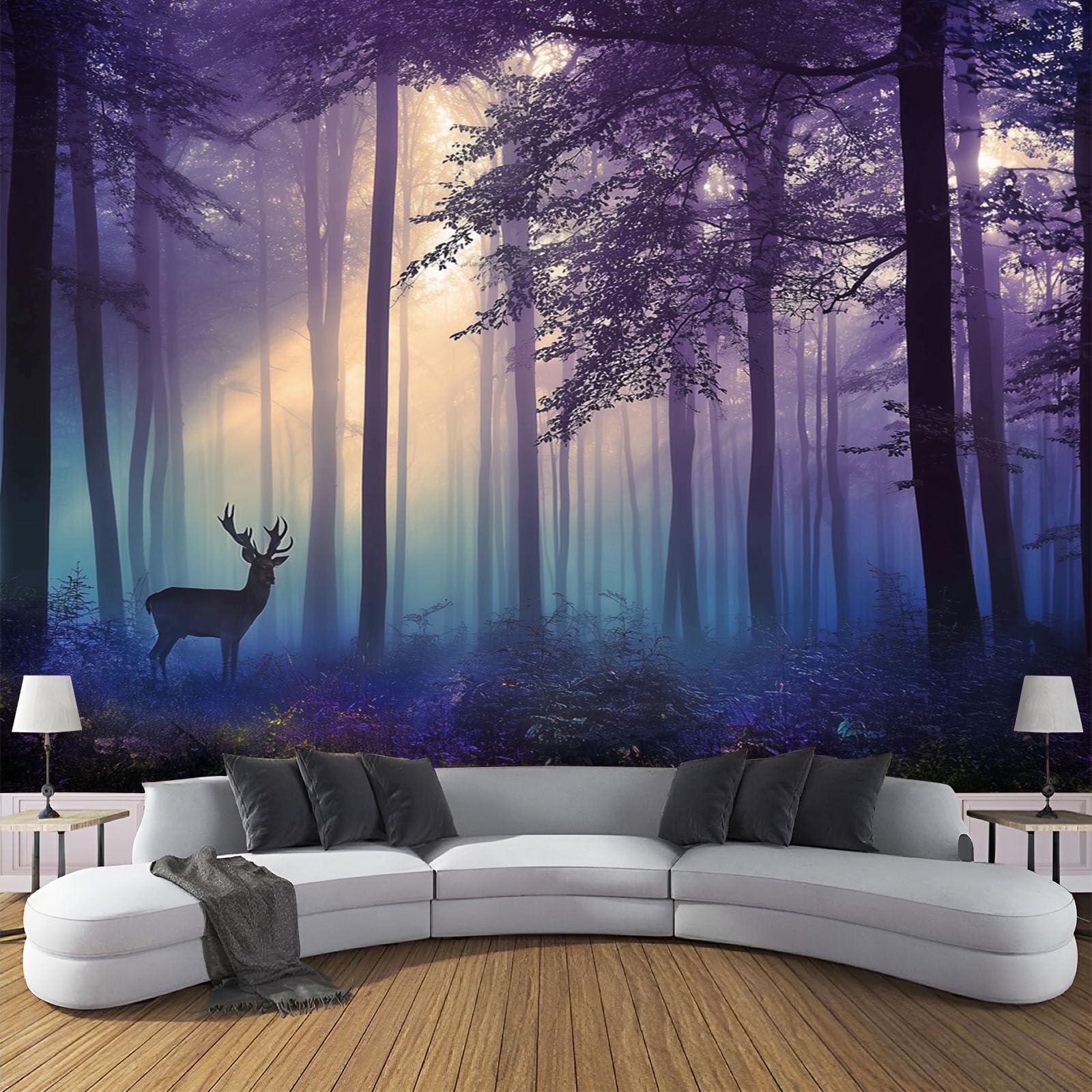 Papier Peint Cerf Mystérieux 200x140 cm Panoramique Violet pour Salon