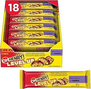OH HENRY! Level Up Chocolatey, Peanut Butter, Caramel & Pretzel Filled Candy Bars, Assorted Candy, Bulk Candy to Share, 42g (18 Count)
