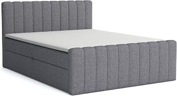 Aster Box Spring Bed with Bed Box 140 x 200 cm Upholstered Bed with Bonell Mattress Topper Double Bed with Storage Space Padded Headboard Double Bed Bedroom Hardness H3 Inari 91 - Light Grey