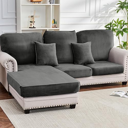 Miniatura 40 de Funda para sofá, funda de cojín de terciopelo elástico de 2 piezas, funda elástica lavable para asiento o respaldo, fundas de asiento de sofá para