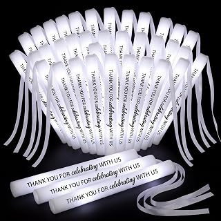 JellyArch 50 Pcs Wedding Glow Sticks LED Foam Light up Sticks with Ribbon