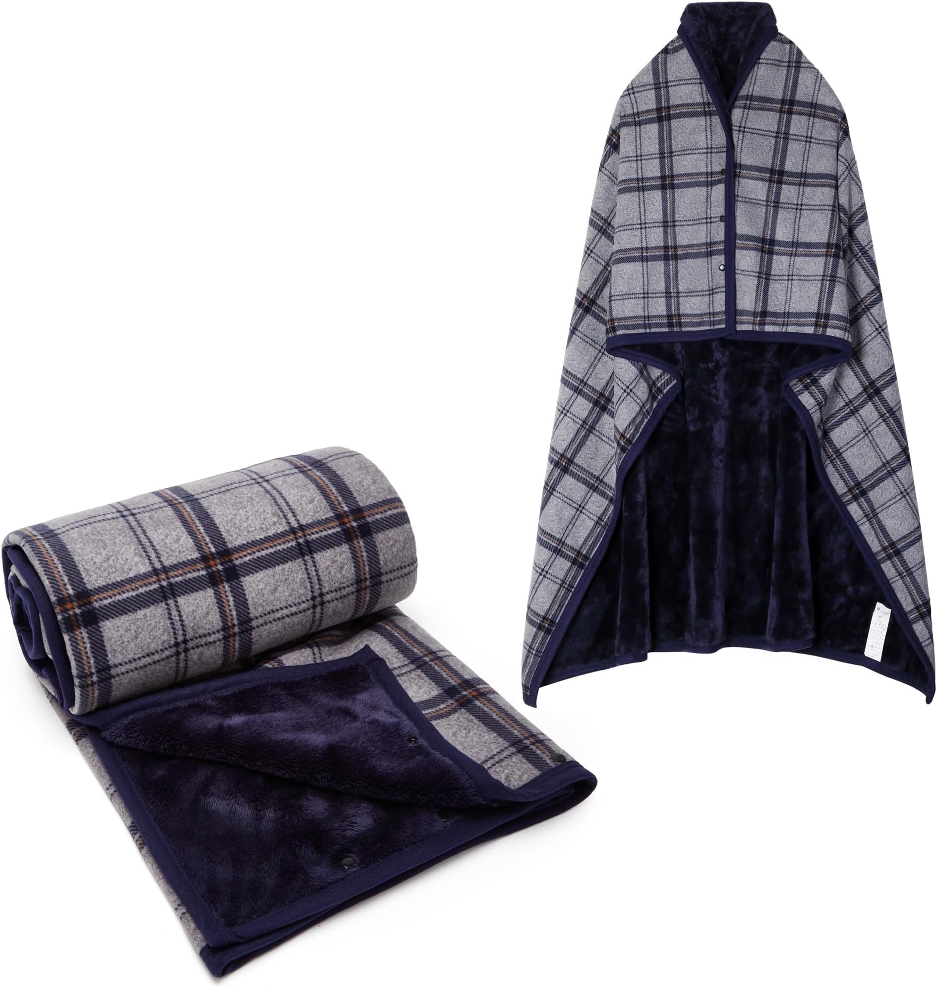 forestfish Fleece Wearable Blanket Plus Size, Comfy Lightweight Lap Blanket Poncho Throw with Buttons, 63“x 55”(Navy)