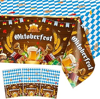 Avezano 3 pcs Oktoberfest Tablecloth Plastic Disposable 108x54 inch Oktoberfest Decorations Party Blue and White Checkered German Beer Festival Tablecovers Rectangle