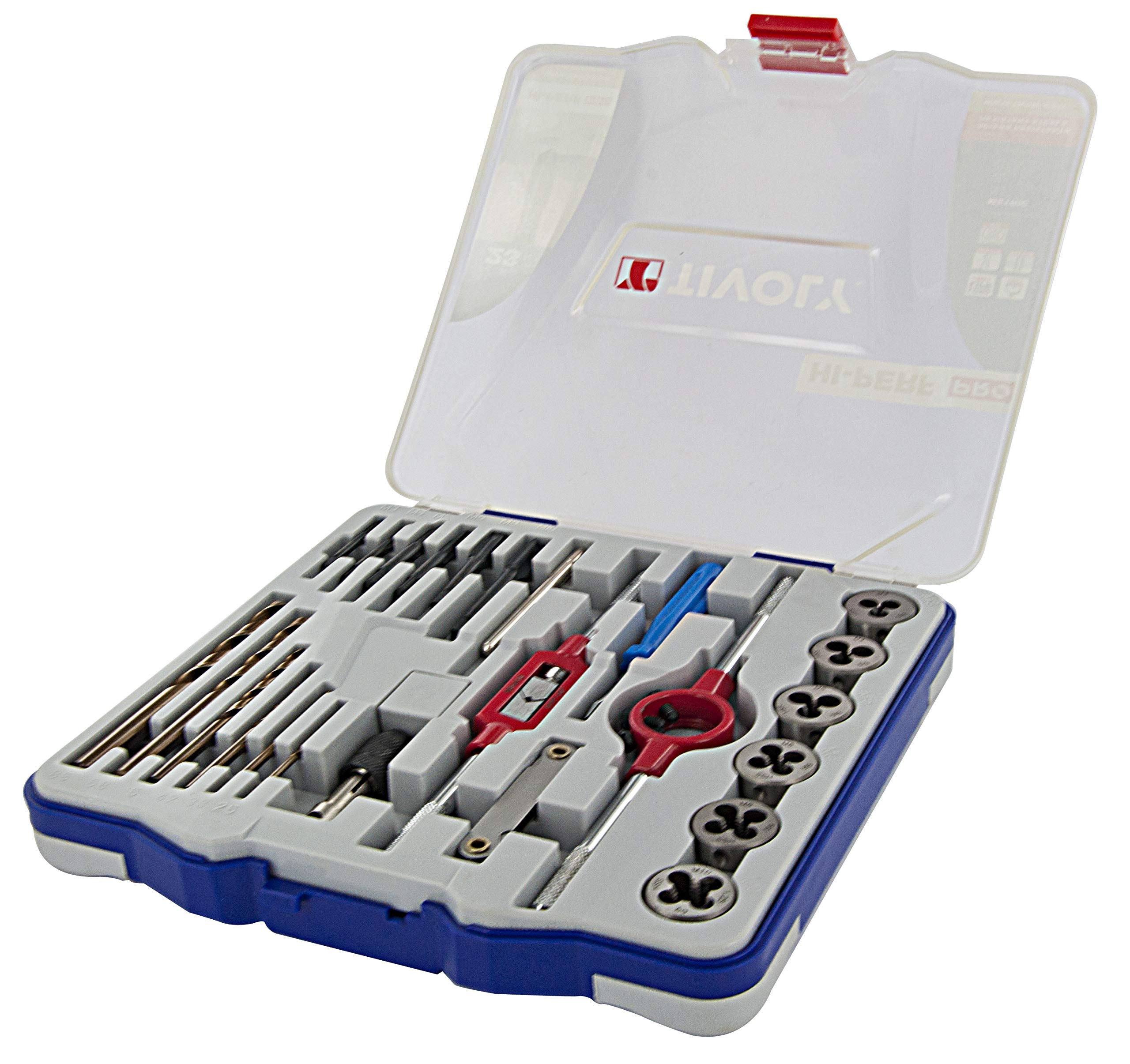 Tivoly 11900870016 MTF23 - Maletín con 23 brocas para taladro, DIN 352, incluye 6 brocas, 4 accesorios M3 a M10 y 6 brocas metálicas HSS Cobalt