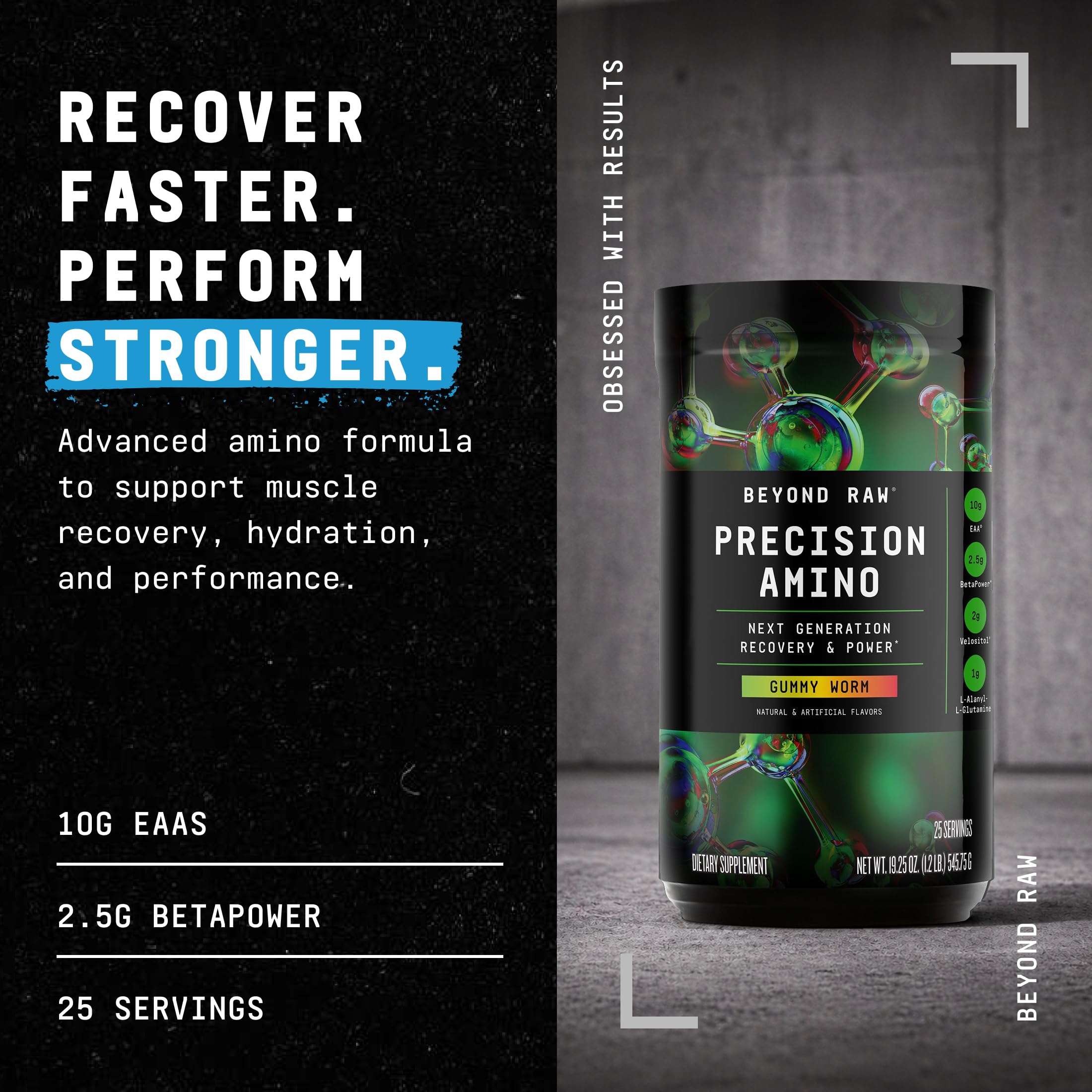 BEYOND RAW Precision Amino | Recovery & Power Amino Acid Formula | Fuel Muscles | Enhance Hydration | Gummy Worm | 25 Servings — Amazon image 2