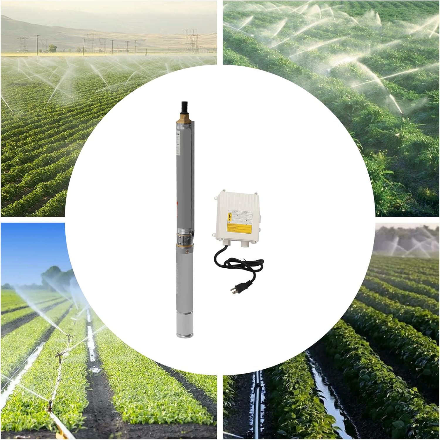 Deep Well Submersible Pump, 0.5HP 110V/60Hz, 16GPM 216 ft Head, with 33ft Cable & External Control Box, 3 in Stainless Steel Water Pumps for Industrial, Irrigation, Home Use (0.5HP w/control box)