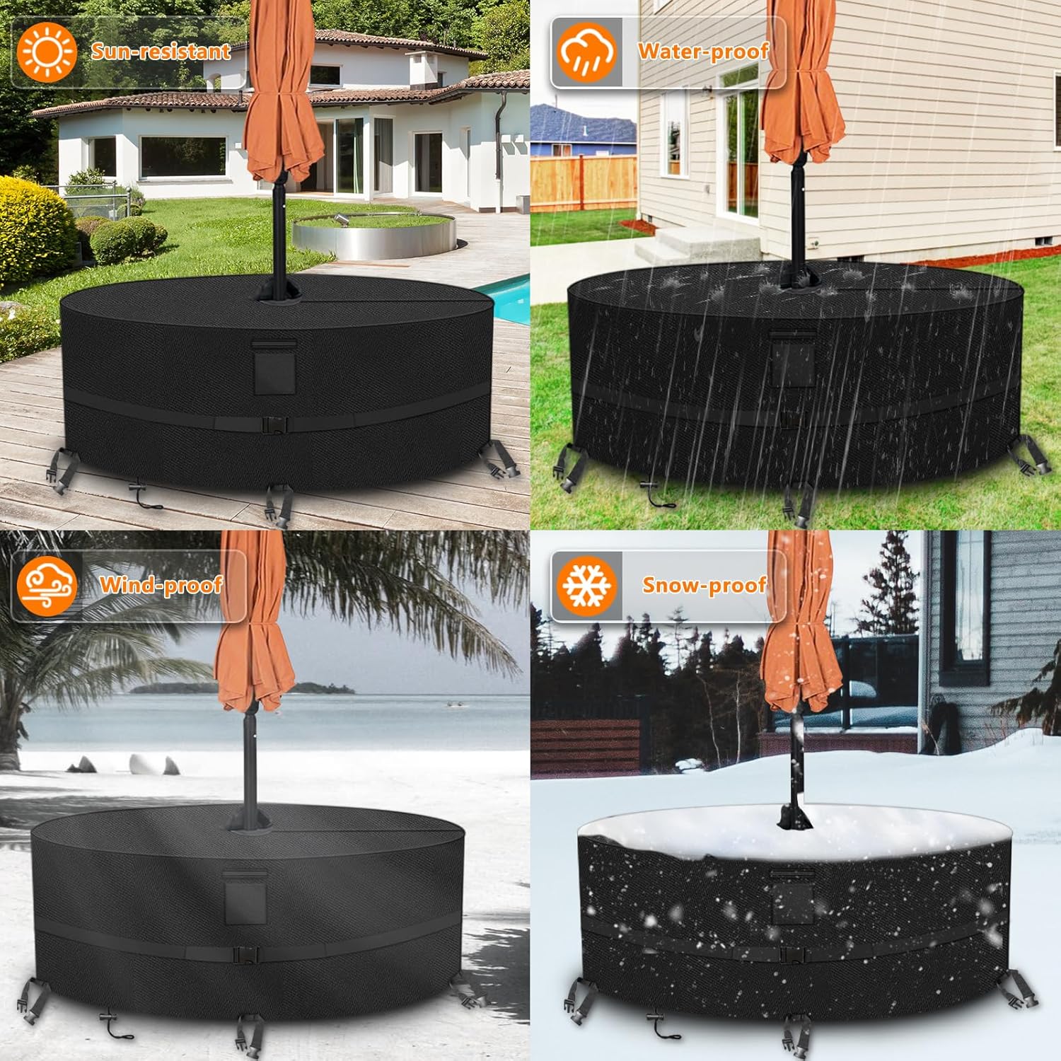 Kovshuiwe Round Patio Table Cover with Umbrella Hole - 70" Dia x 23.6" H Heavy Duty Waterproof 600D Oxford Fabric Outdoor Lawn Patio Furniture Covers (Cover Size，NOT Table Size)