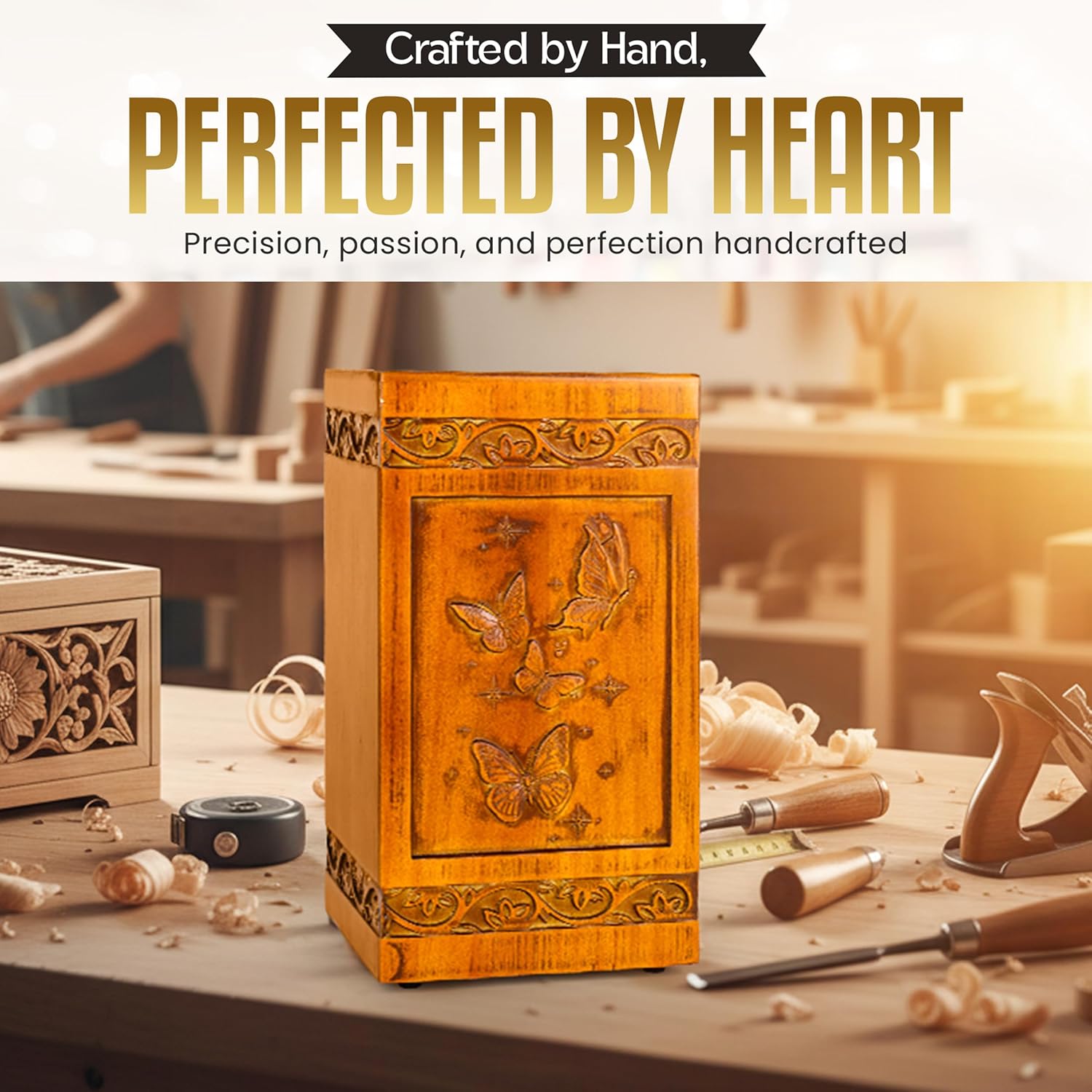 Large Wooden Urns for Human Ashes Adult Man,Decorative Urns for Mom Dad,Cremation Urns for Men Women,Wood Butterfly Urn for Ashes for Women Adult Male - Image 8