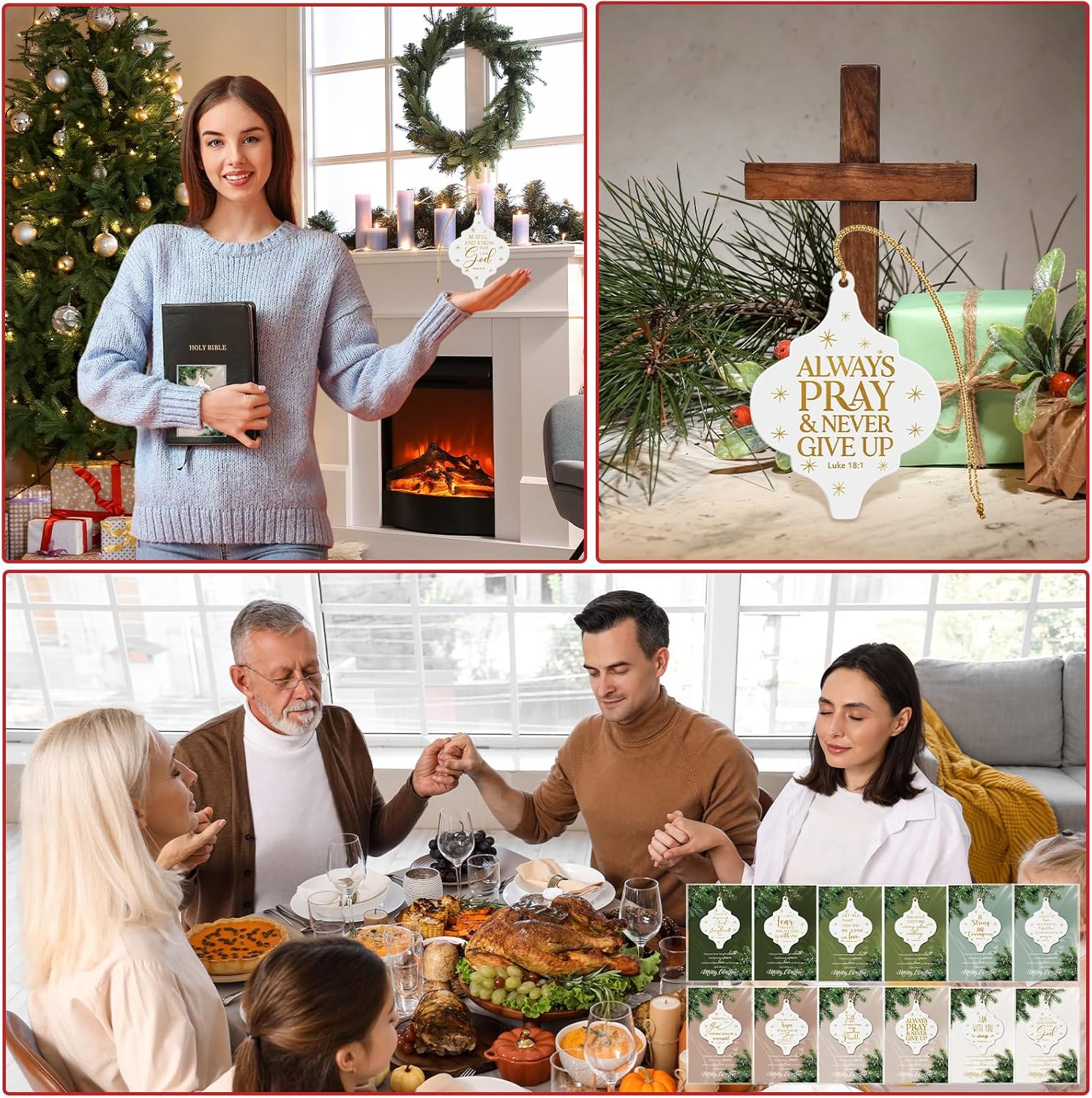 Sieral 24 Sets Christian Christmas Ornaments Bulk Religious Gifts Bible Verse Inspirational Nativity Ceramic Christmas Tree Hanging Ornament with Cards for Women Family Church Decor - Image 5