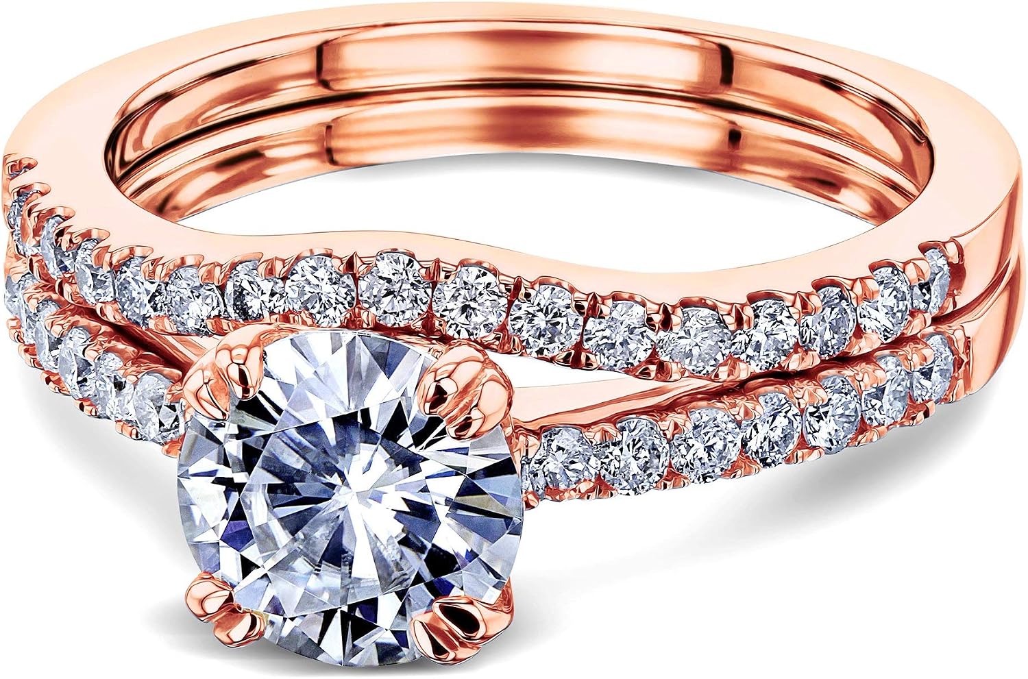 Kobelli Classic Double-Prong 1ct Moissanite (GH/VS) Bridal Set - Multiple Gold Options
