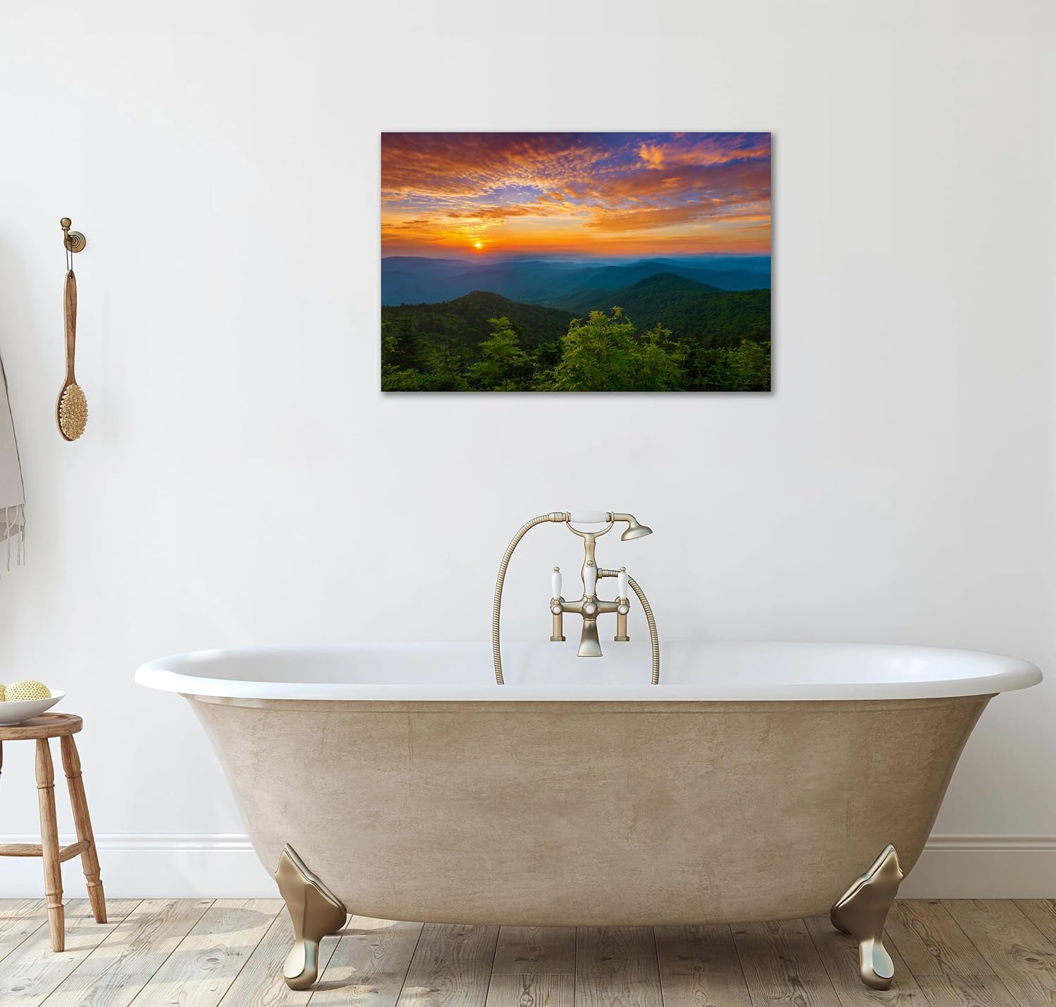 SKASNFAI Smokey Mountain Office Wall Art Framed Nature Forest Posters Canvas Print Wall Decor Blue Ridge Mountain Artwork for Bedroom Bathroom(12L x 16W)