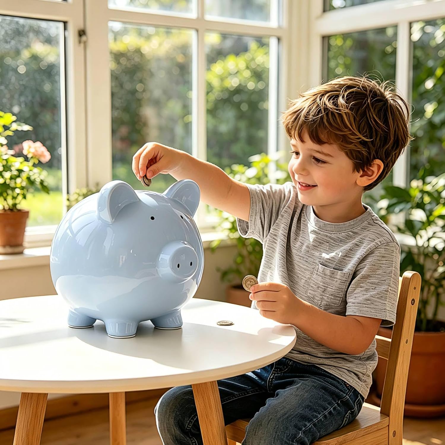 SOBEIT 11inch Piggy Bank for Adult, Large Ceramic Piggy Bank, Cute Money Bank Coin Bank for Adult, Girls, Boys, Kids (Blue/11.02”L x 7.48”W x 8.66” H)