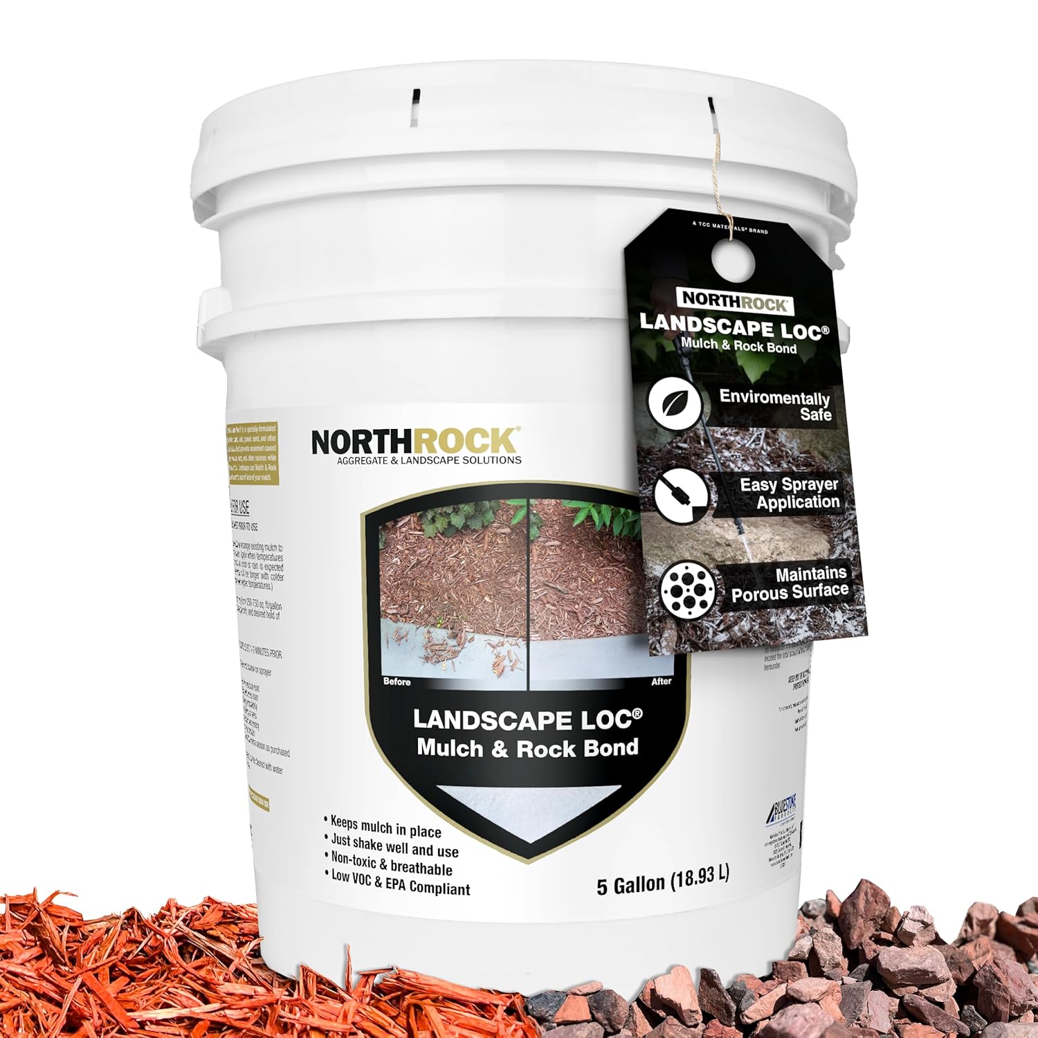 Mulch & Rock Bond - Binder for Mulch, Rock, Bark, & Pea Gravel, Safe for Plants & Pets, Ready to Use, Adhesive Spray, Strong Stabilizing Glue, Fast Drying (1 Gallon, 1) (Pack of 2)