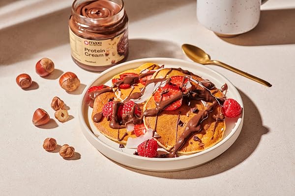 MaxiNutrition Protein Cream Haselnuss-Nougat 200g im Glas, Schokoladenaufstrich mit 21% Protein- und 24% Haselnussanteil, mit nur 7,7 Gramm Zucker (80% weniger als herkömmliche Streichcremes) - 4
