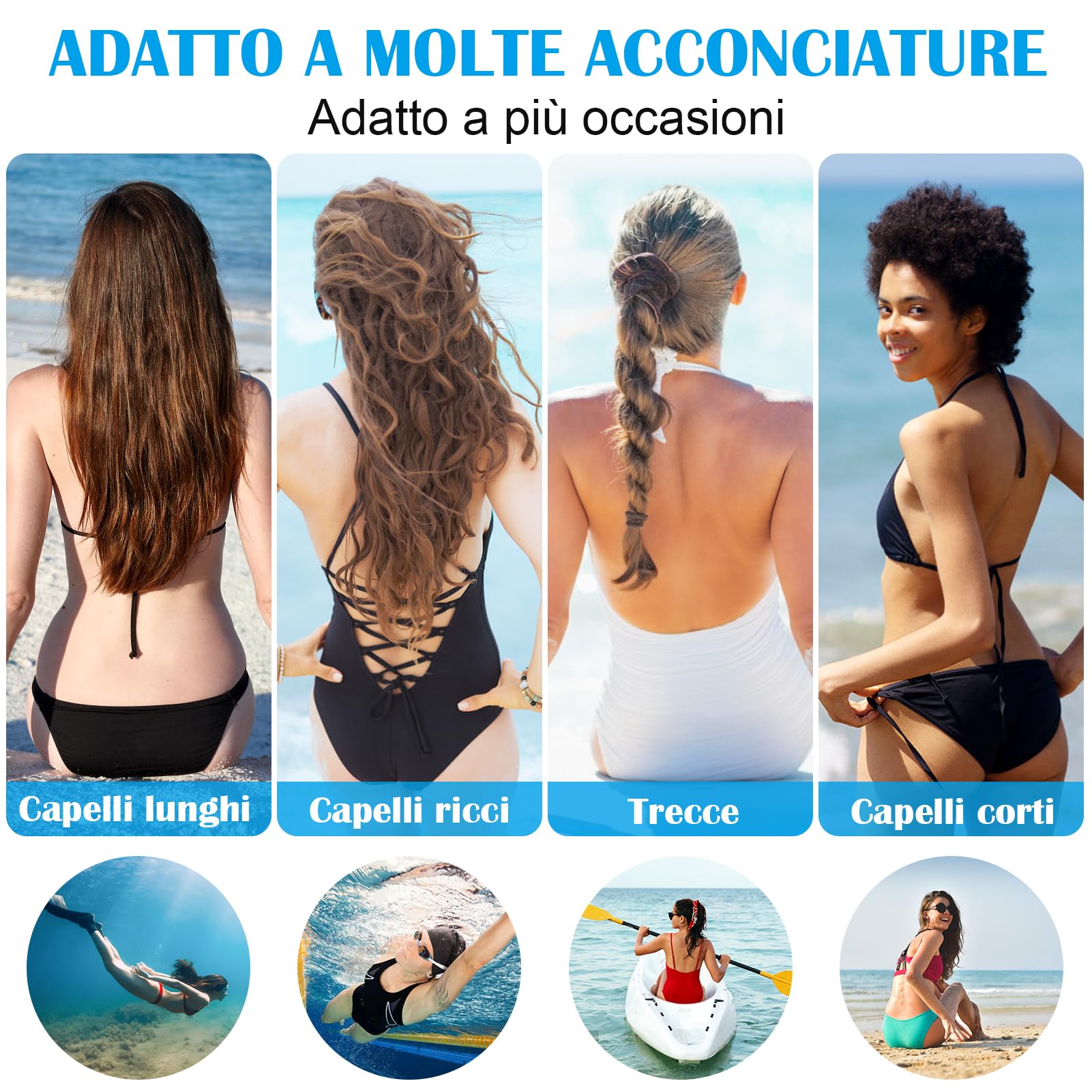 Kiiwah 2 Pezzi Cuffia da Nuoto per Adulti con Capelli Lunghi, Cuffia Piscina in Tessuto di Nylon Cappello Piscina Elastica e Comoda per Donna Uomo Bagno Nuoto e Sport