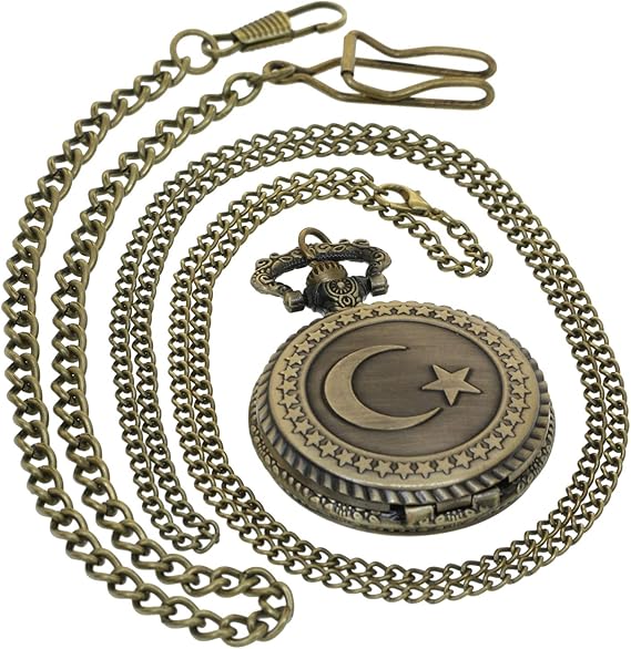 Amazon 国旗 クォーツ 懐中時計 フォブ レトロ ハンター ビンテージ アラビア数字 スケールウォッチ ネックレスチェーン 1個 クリップキー リブチェーン Big 172a1 トルコ国旗ブロンズ 懐中時計 ファッション 通販