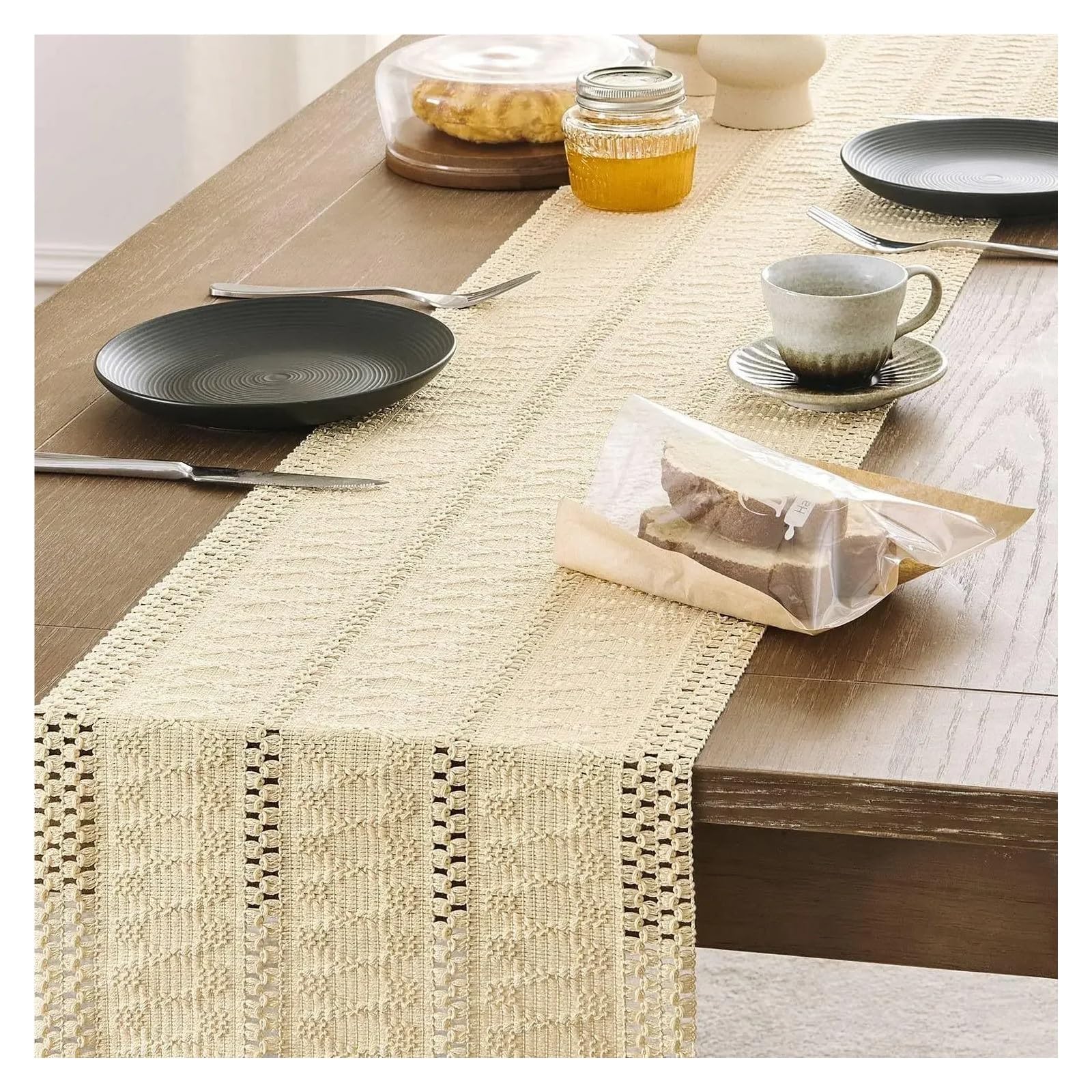 Runner da tavola con frange Runner da tavolo beige con nappe, runner intrecciato, rustico fattoria for cucina, pranzo, arredamento for la casa(Pink,30x275cm)