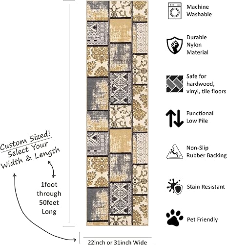 Miniatura 46 de Kapaqua Custom Size Grey Bohemian Kilim Rubber Backed Non-Slip Hallway Stair Runner Rug Carpet 31 inch Wide Choose Your Length 31in X 12ft